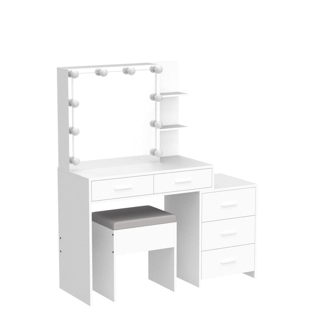White Vanity Desk with Sliding Mirror A656999
