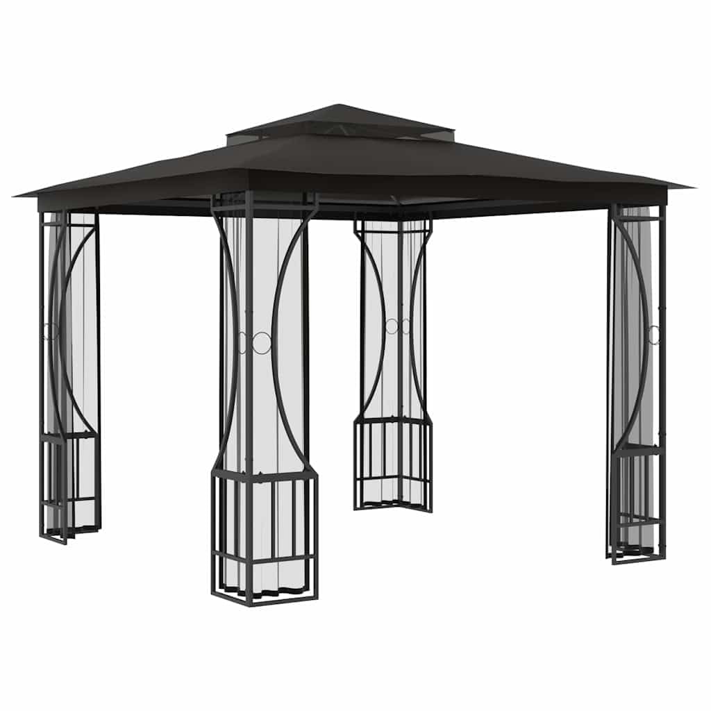 9.8'x9.8'x8.7' Anthracite Gazebo with Nets and Steel Frame Y1802