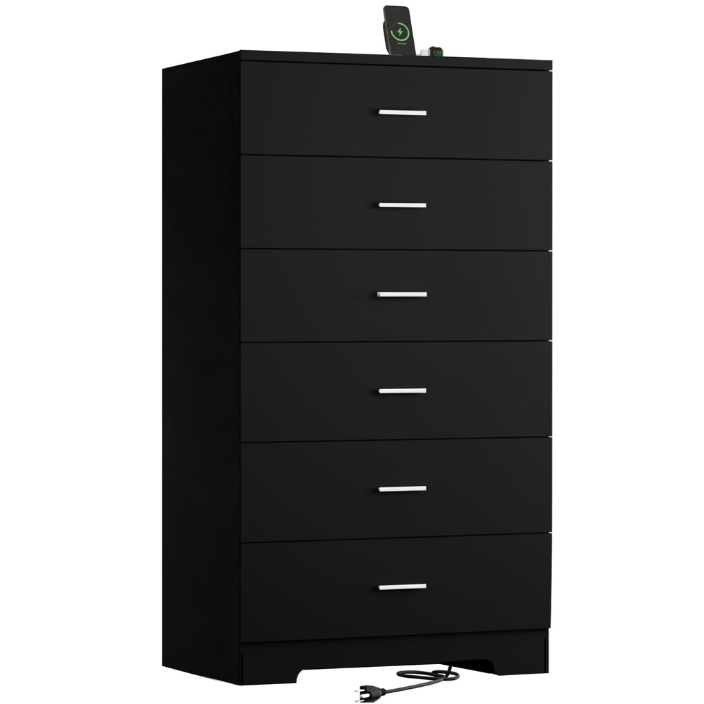 Black 6 Drawer Wood Dresser with Power Outlets K322480