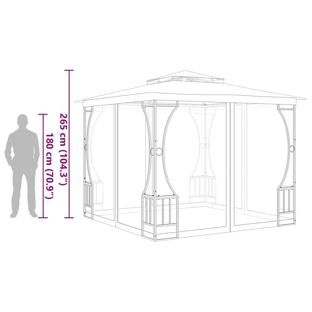 9.8'x9.8'x8.7' Anthracite Gazebo with Nets and Steel Frame Y1802