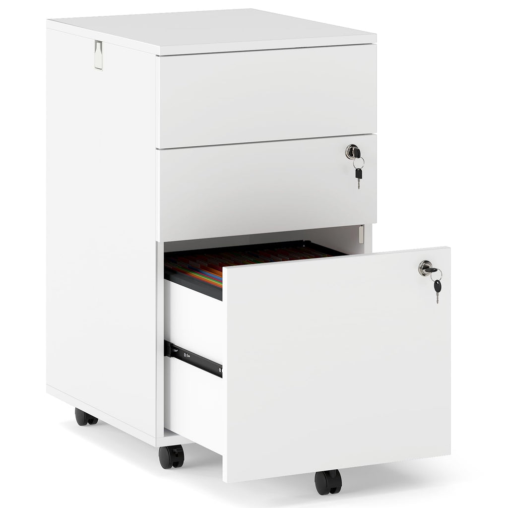 White 3 Drawer File Cabinet with Lock C30545