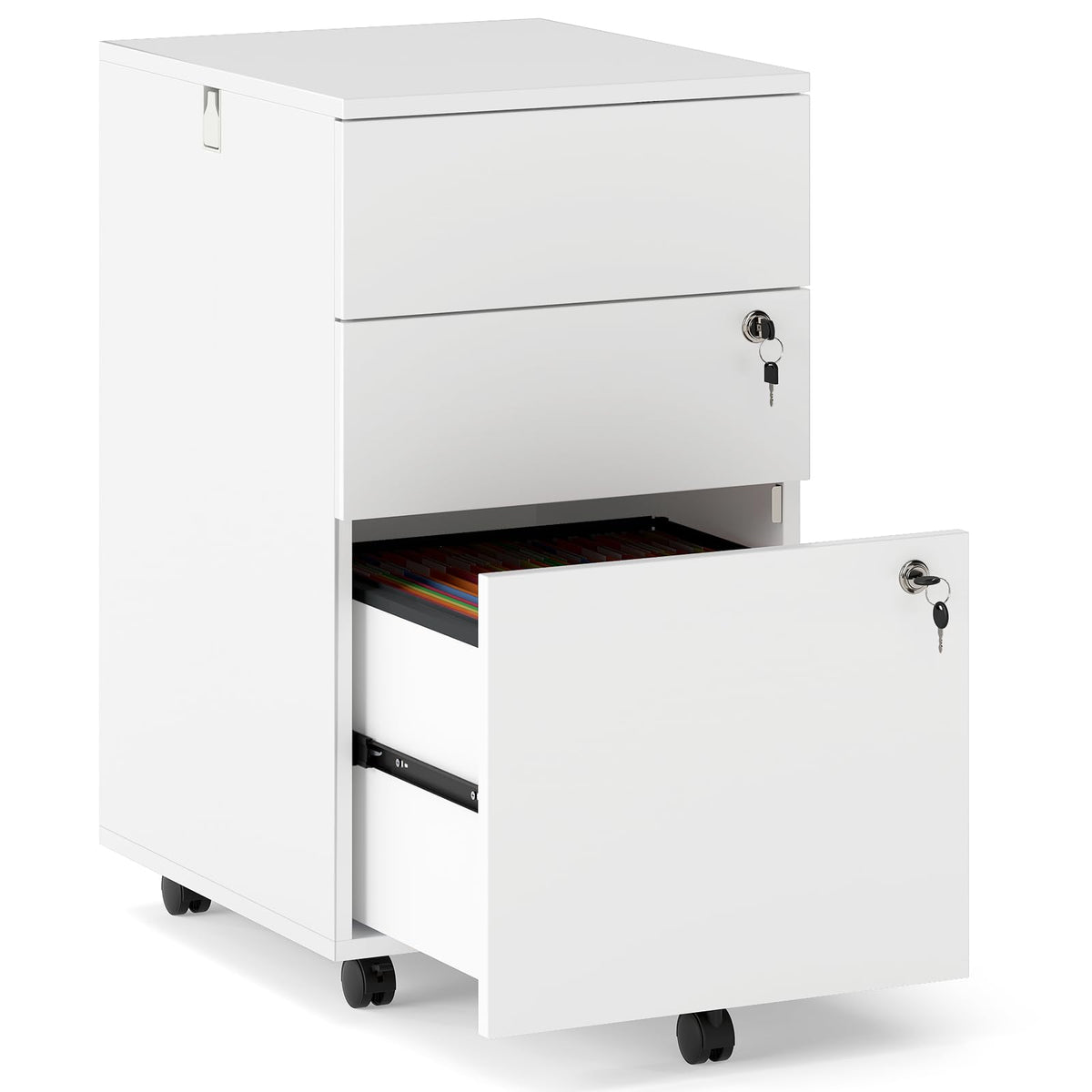 White 3 Drawer File Cabinet with Lock C30545