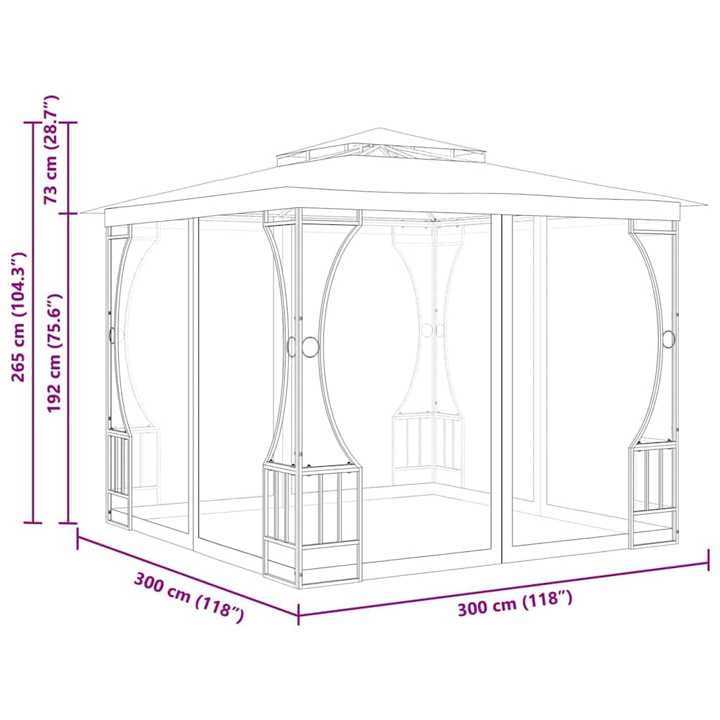 9.8'x9.8'x8.7' Anthracite Gazebo with Nets and Steel Frame Y1802