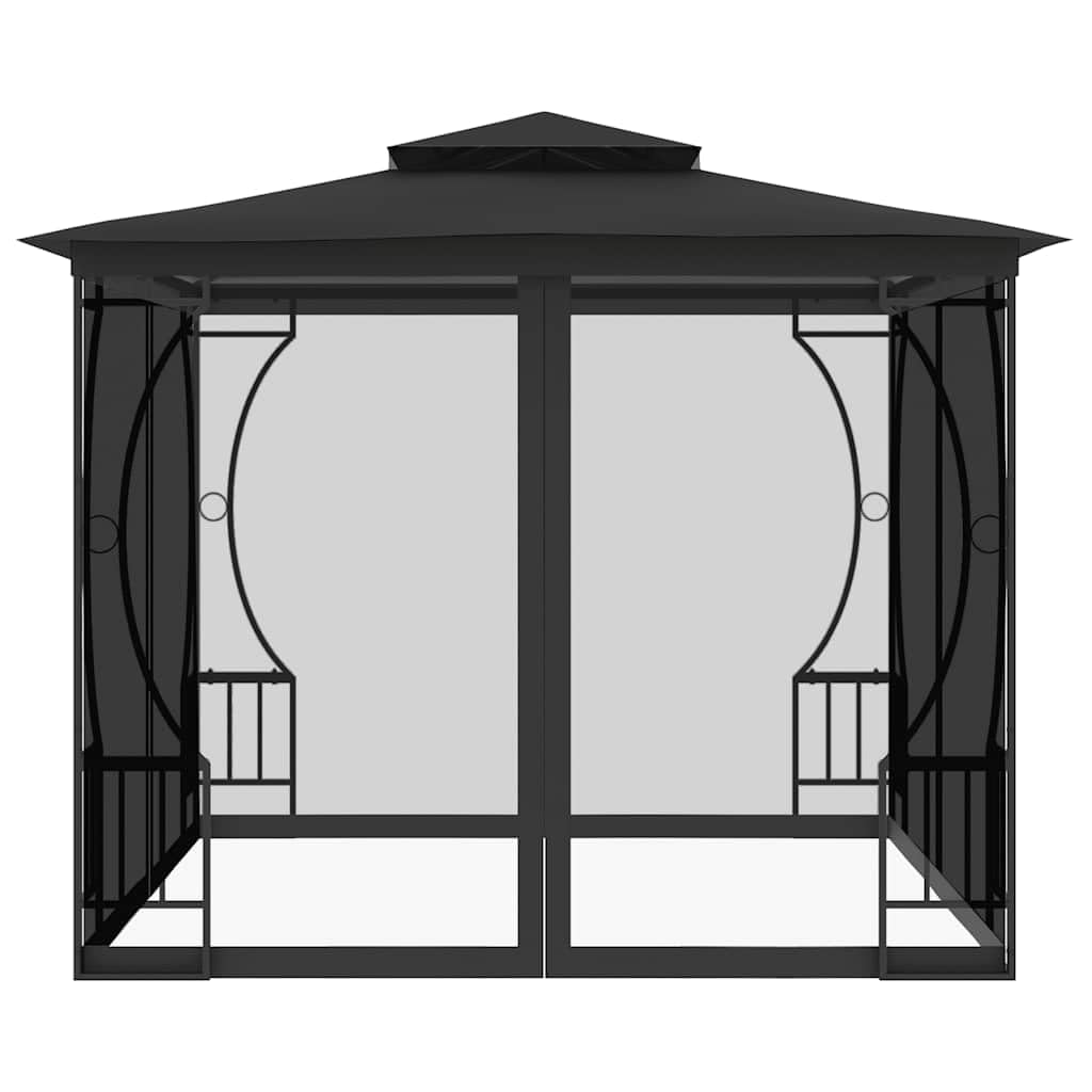 9.8'x9.8'x8.7' Anthracite Gazebo with Nets and Steel Frame Y1802