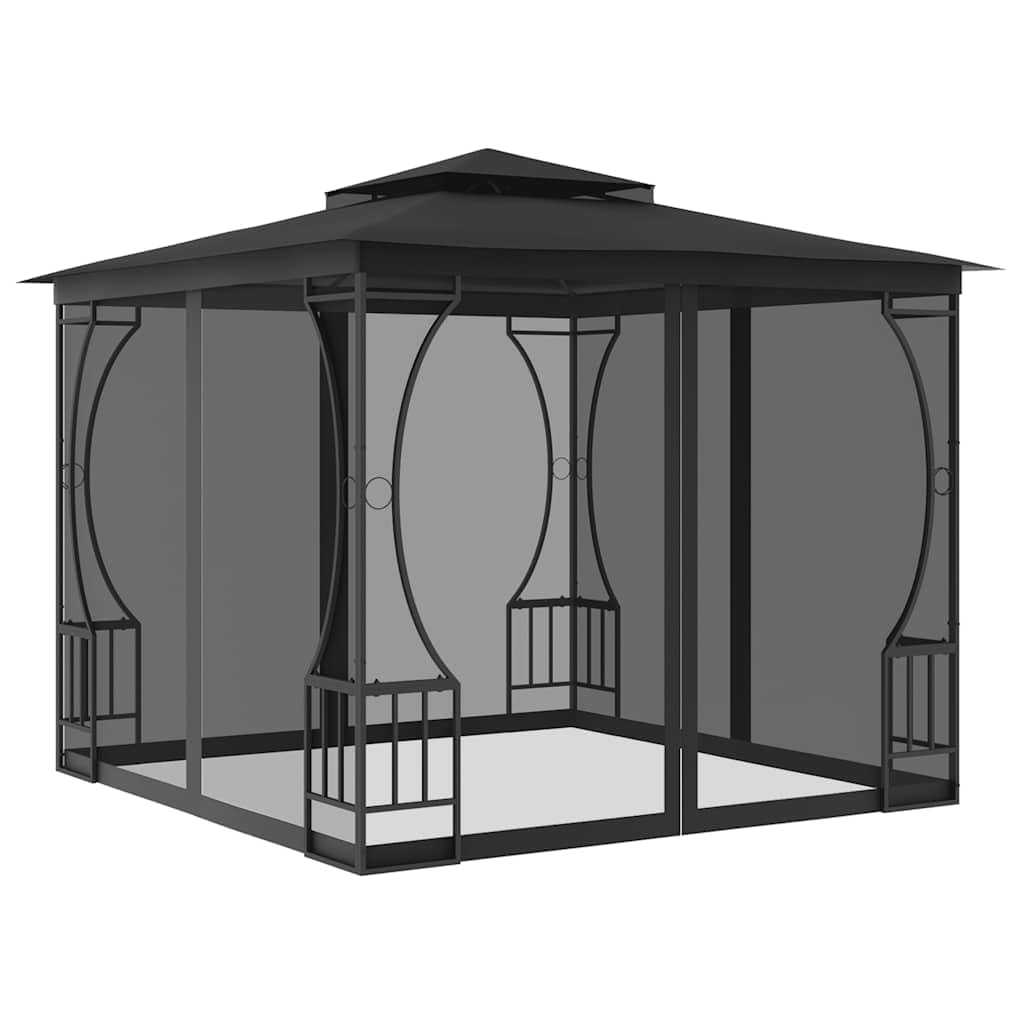 9.8'x9.8'x8.7' Anthracite Gazebo with Nets and Steel Frame Y1802