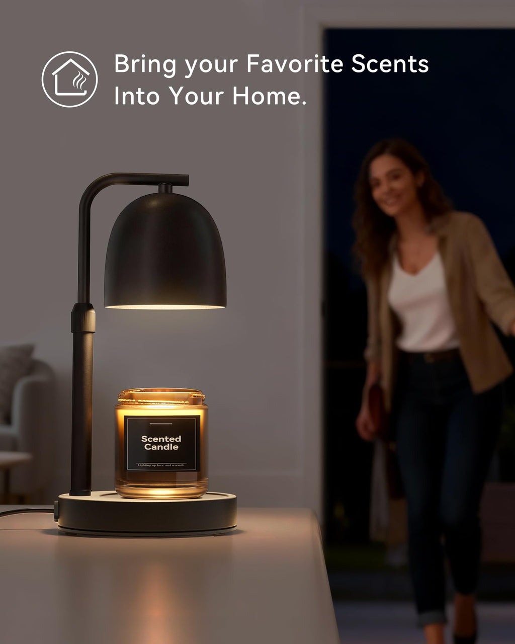 Black Adjustable Height Dimmable Candle Warmer Lamp with Timer U15712