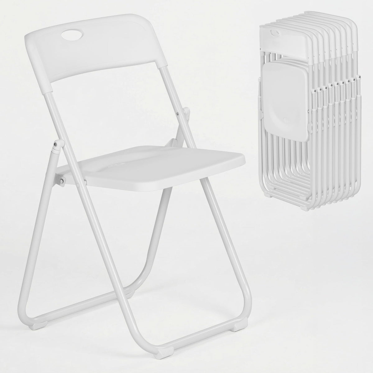 White Plastic Folding Chairs 10 Pack with Steel Frame Q973