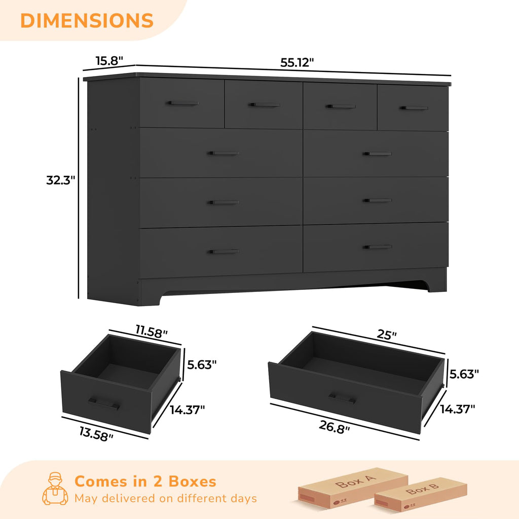 Black 10 Drawer Dresser with Power Outlets N420932