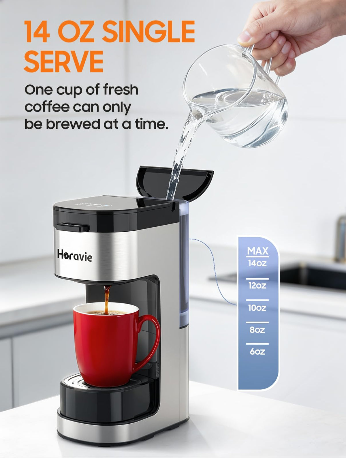 Single Serve Coffee Maker, 6 to 14 Oz, Black C65085