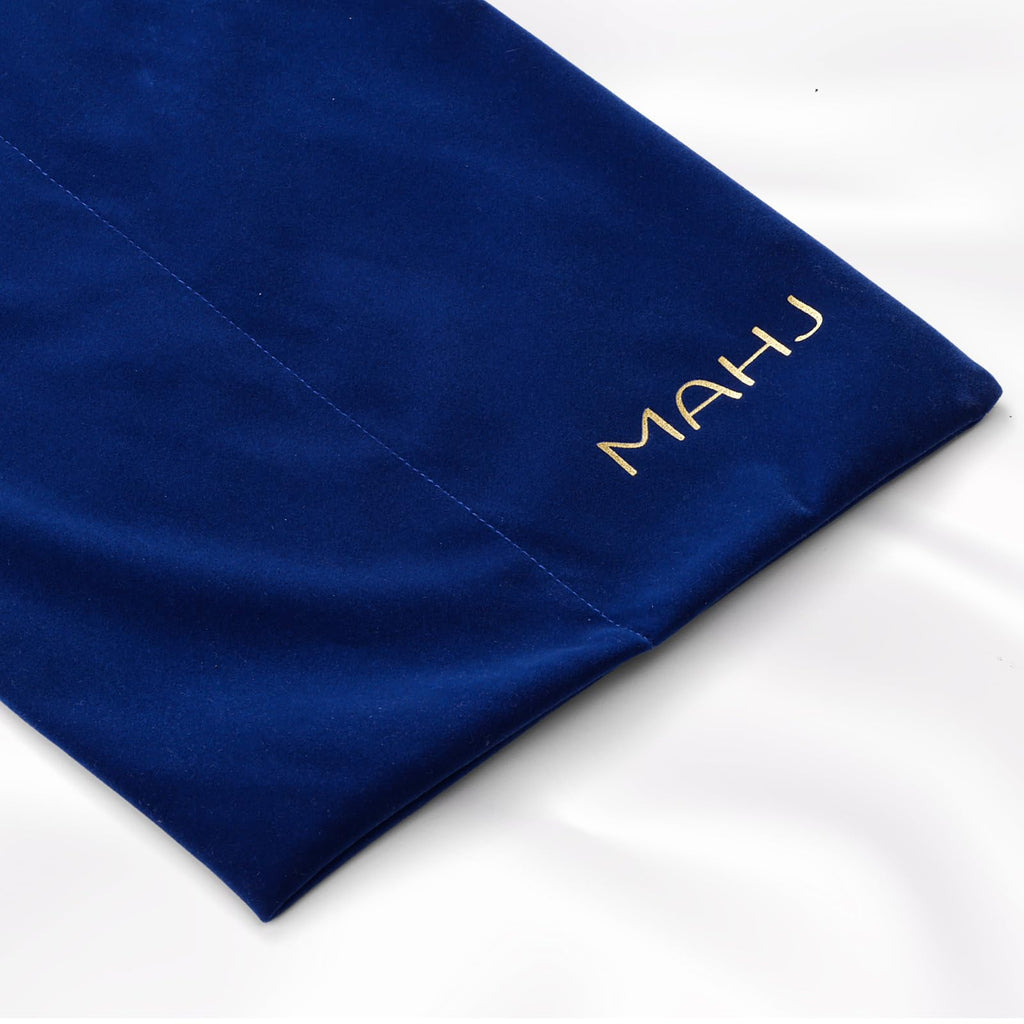 Blue Velvet Drawstring Storage Bag with 2 Compartments W471