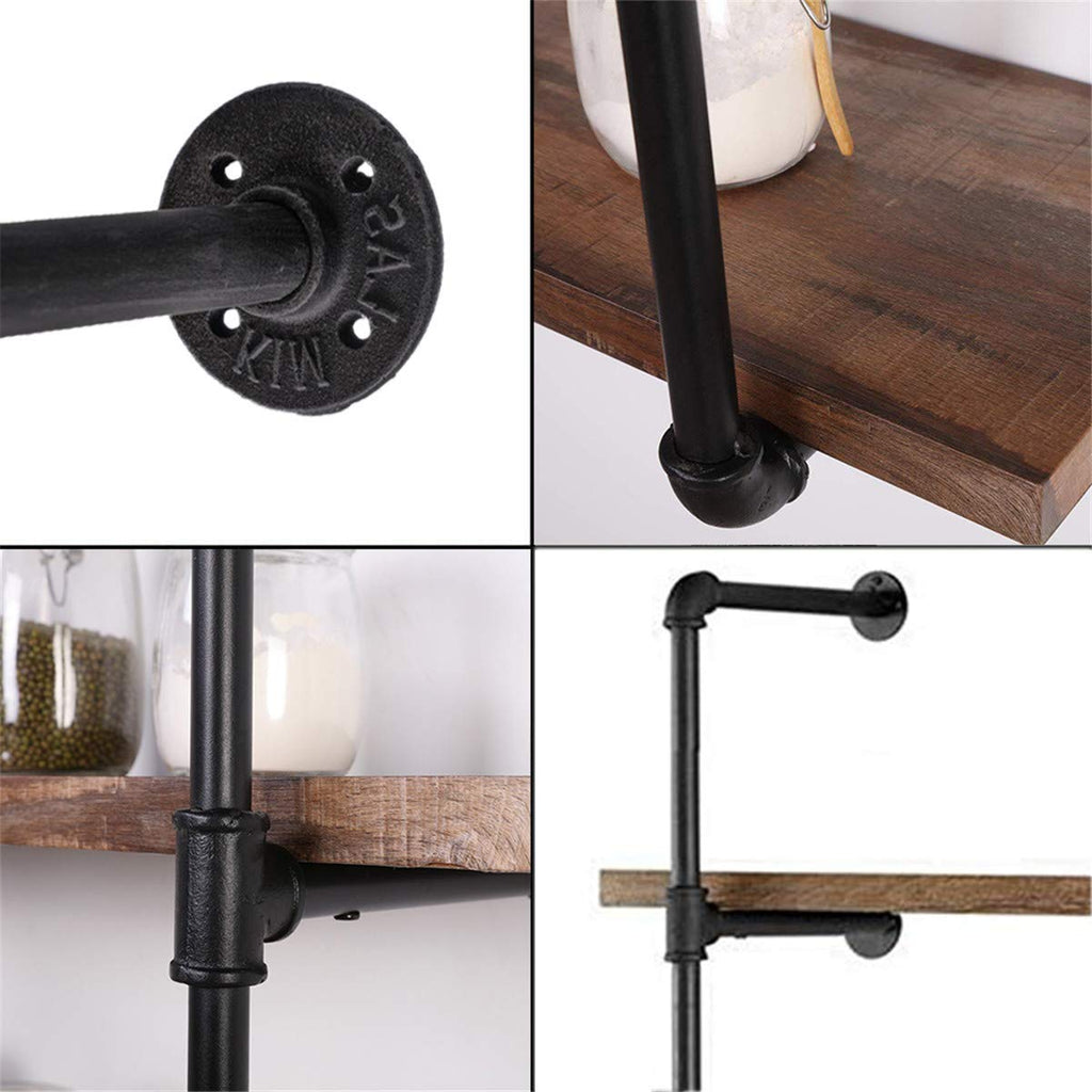 Industrial Wall Mount Iron Pipe Shelf 2Pcs 5 Tier T4731