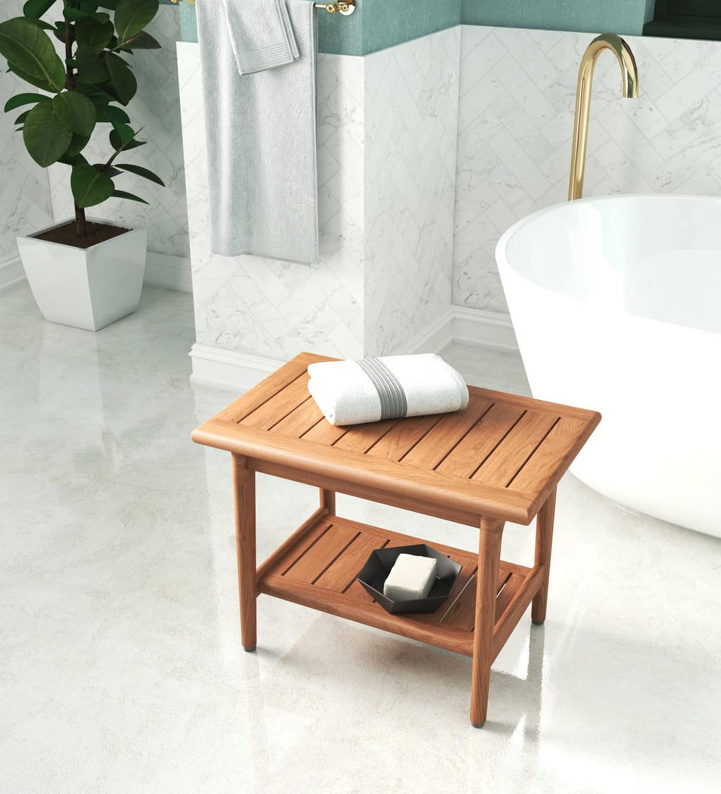 Teak Shower Bench with Shelf U7229