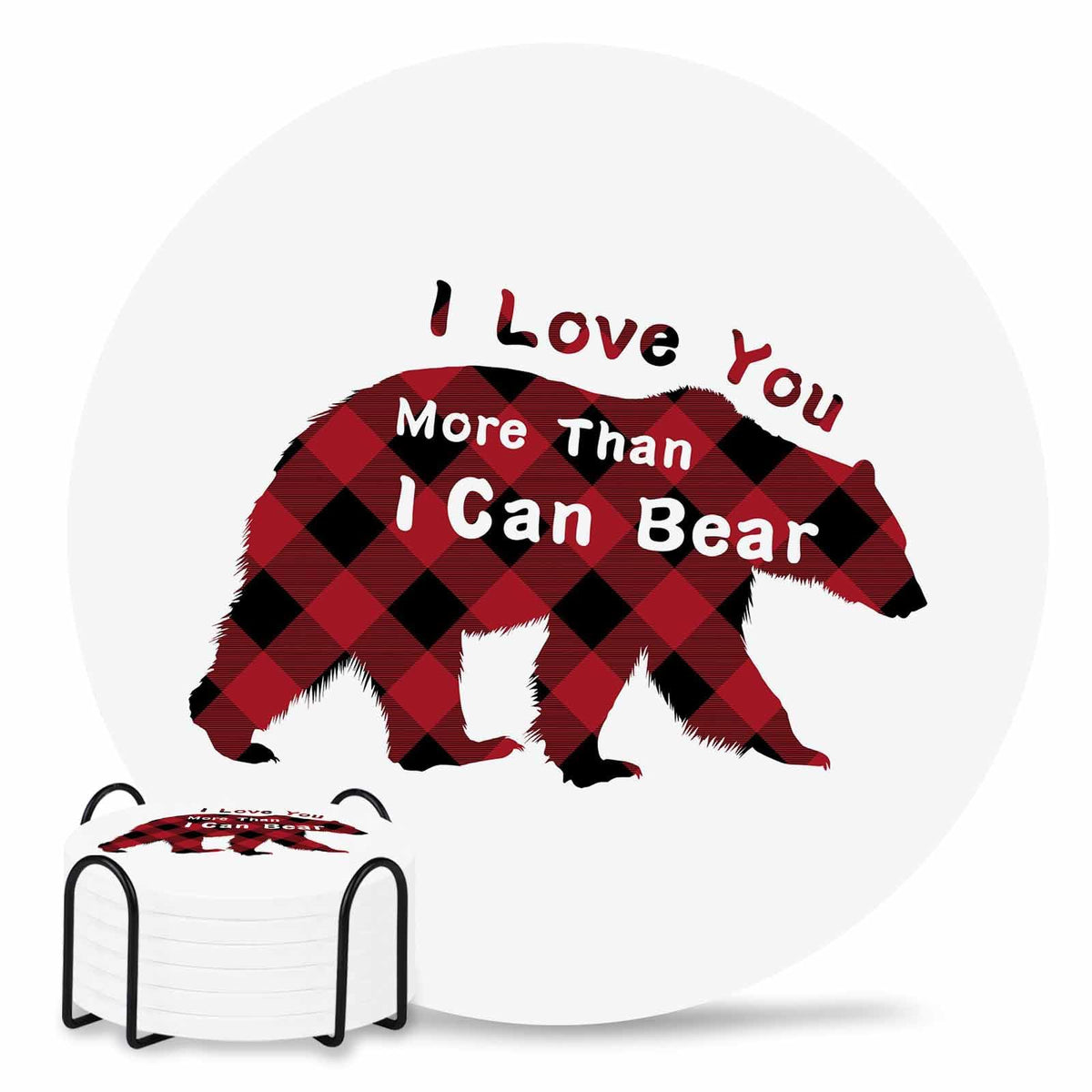 Christmas Bear Ceramic Coasters Set of 6 with Holder G5747