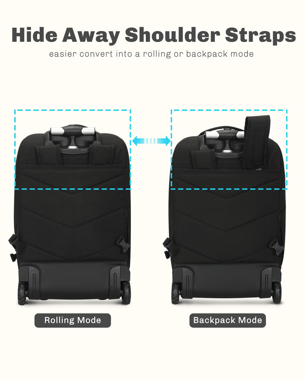 Rolling Backpack with Wheels 43L with Personal Item Bag Z180