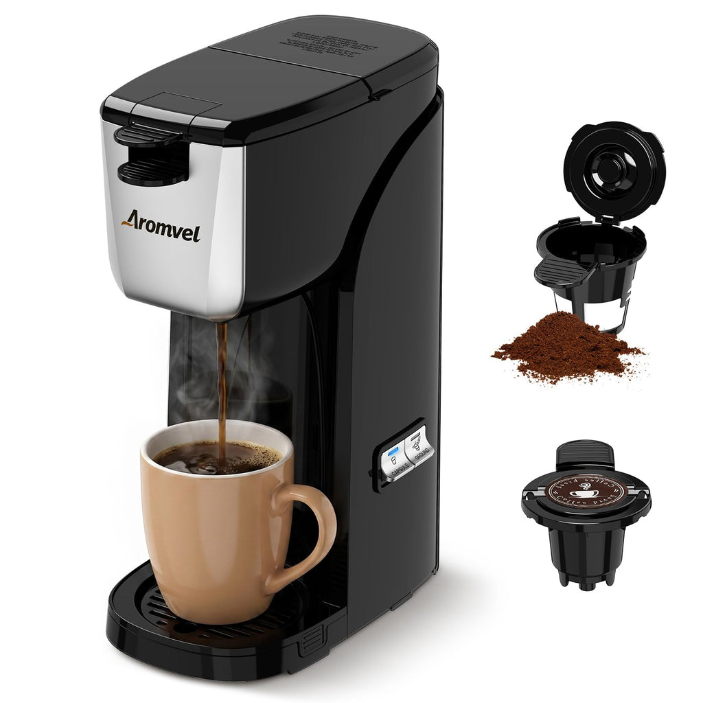2-in-1 Single Serve Coffee Maker, K Cup & Ground, 6-14 oz, Silver F298016
