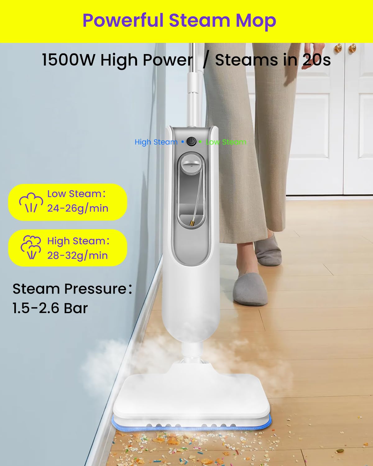 1500W Steam Mop for Hardwood and Tile B47103