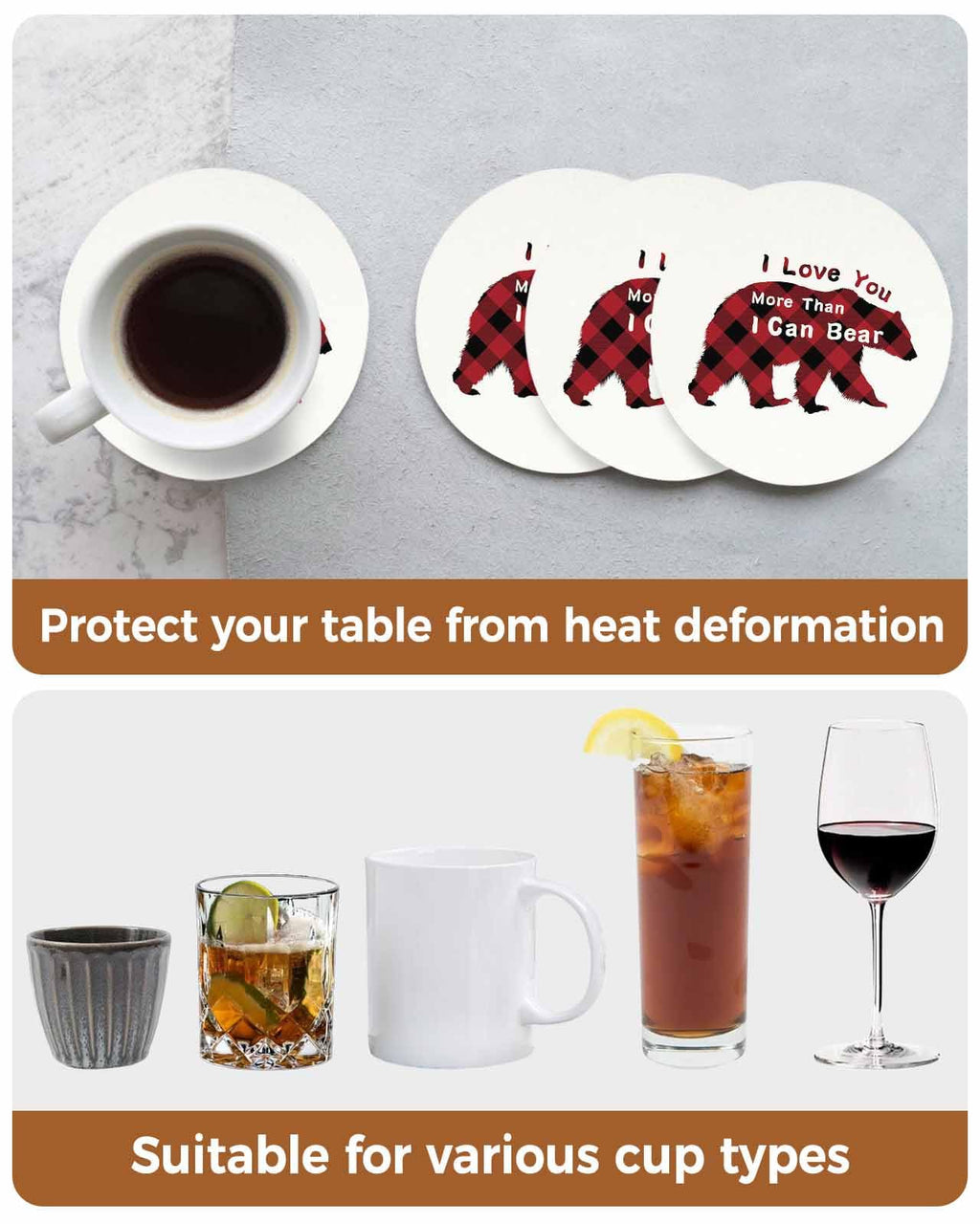 Christmas Bear Ceramic Coasters Set of 6 with Holder G5747