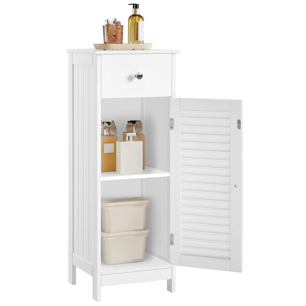 White Bathroom Storage Cabinet with Drawer Y9732