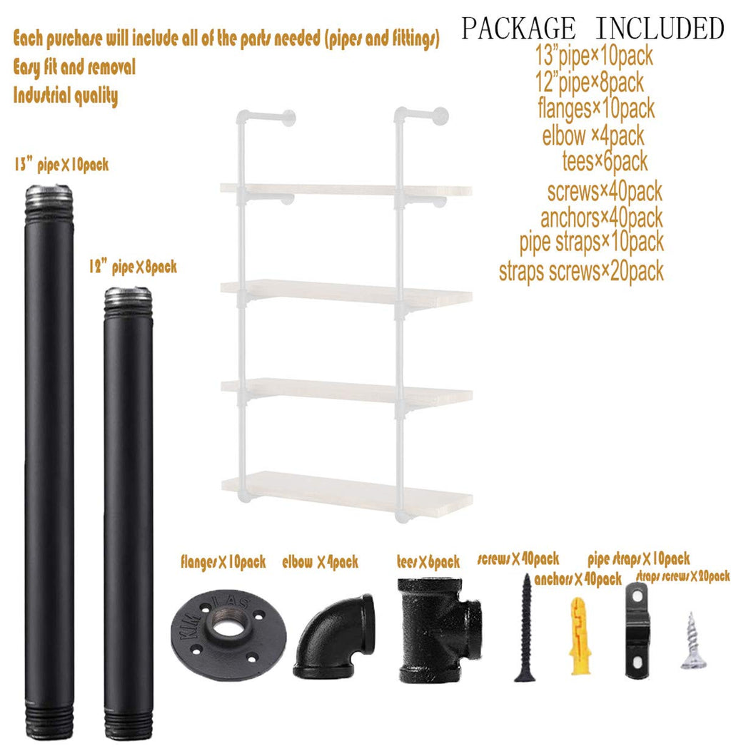 Industrial Wall Mount Iron Pipe Shelf 2Pcs 5 Tier T4731