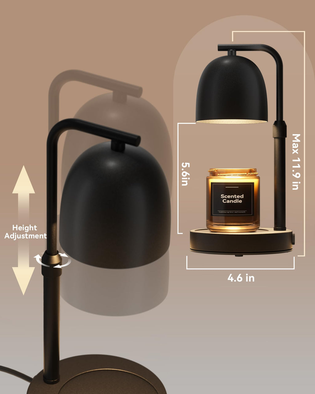 Black Adjustable Height Dimmable Candle Warmer Lamp with Timer U15712