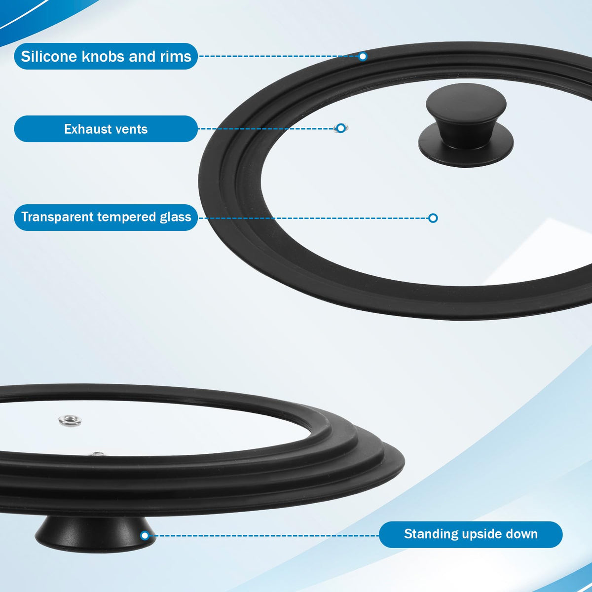 3 Pc Tempered Glass Pot Lids with Silicone Rim W354293