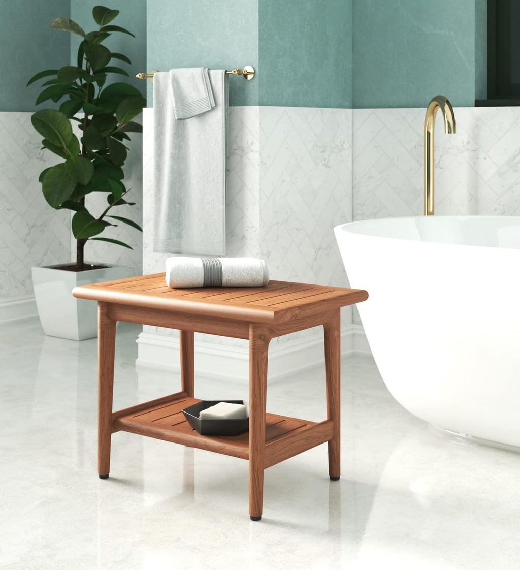 Teak Shower Bench with Shelf U7229