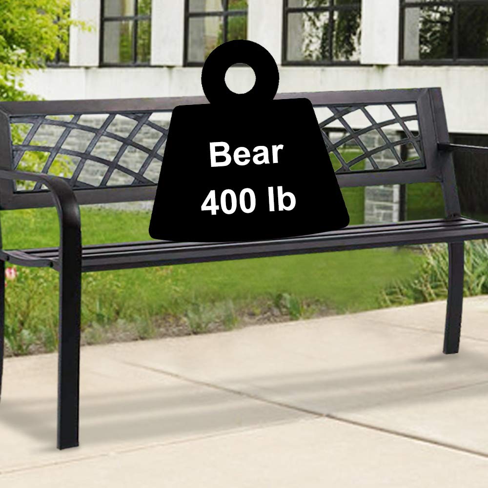 45.5" Black Metal Outdoor Bench 400lbs Capacity C6341