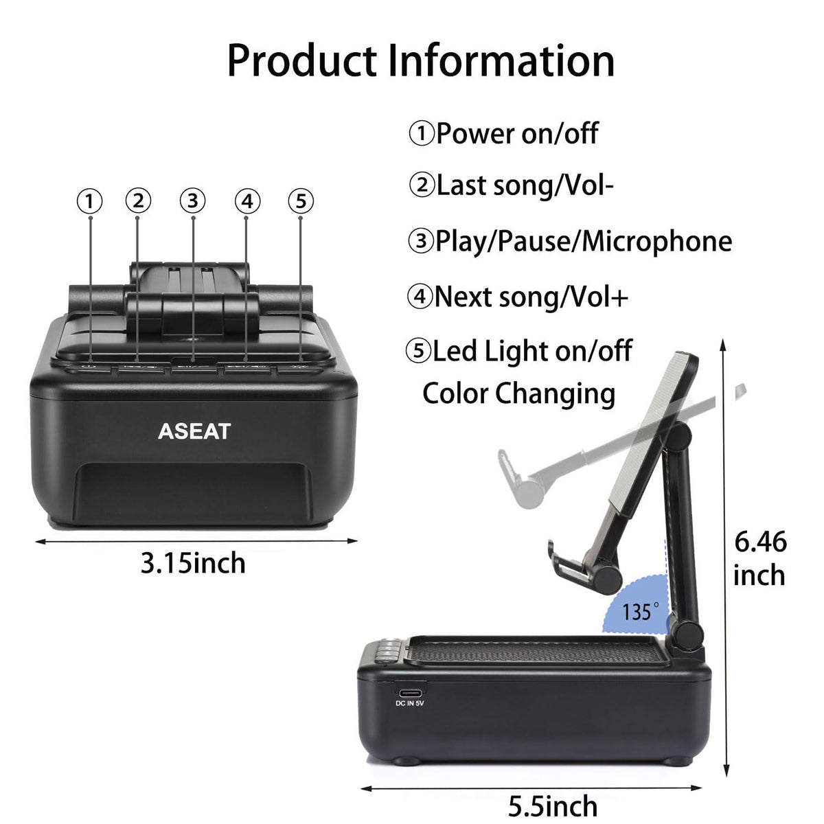 Cell Phone Stand with Bluetooth Speaker and LED Light T6470