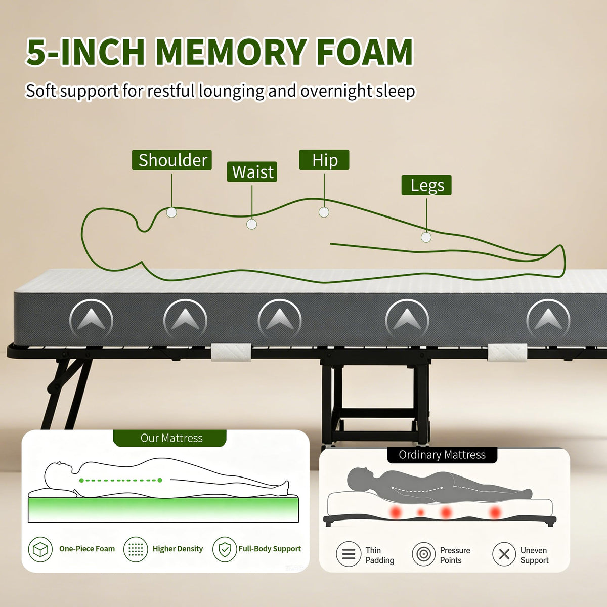 Folding Bed with Mattress Twin 75 x 38 in K83640