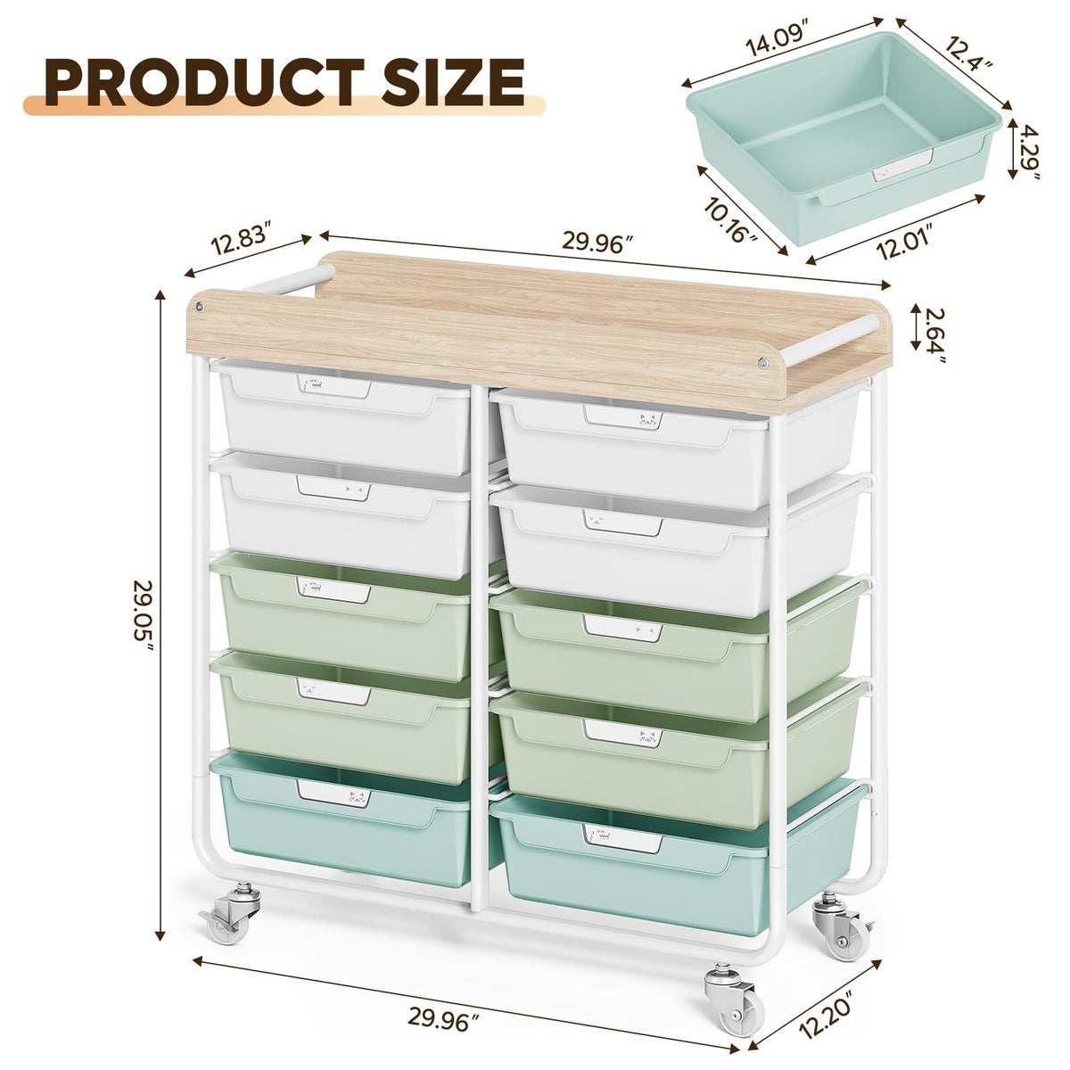 10 Drawer Rolling Cart Green E2883