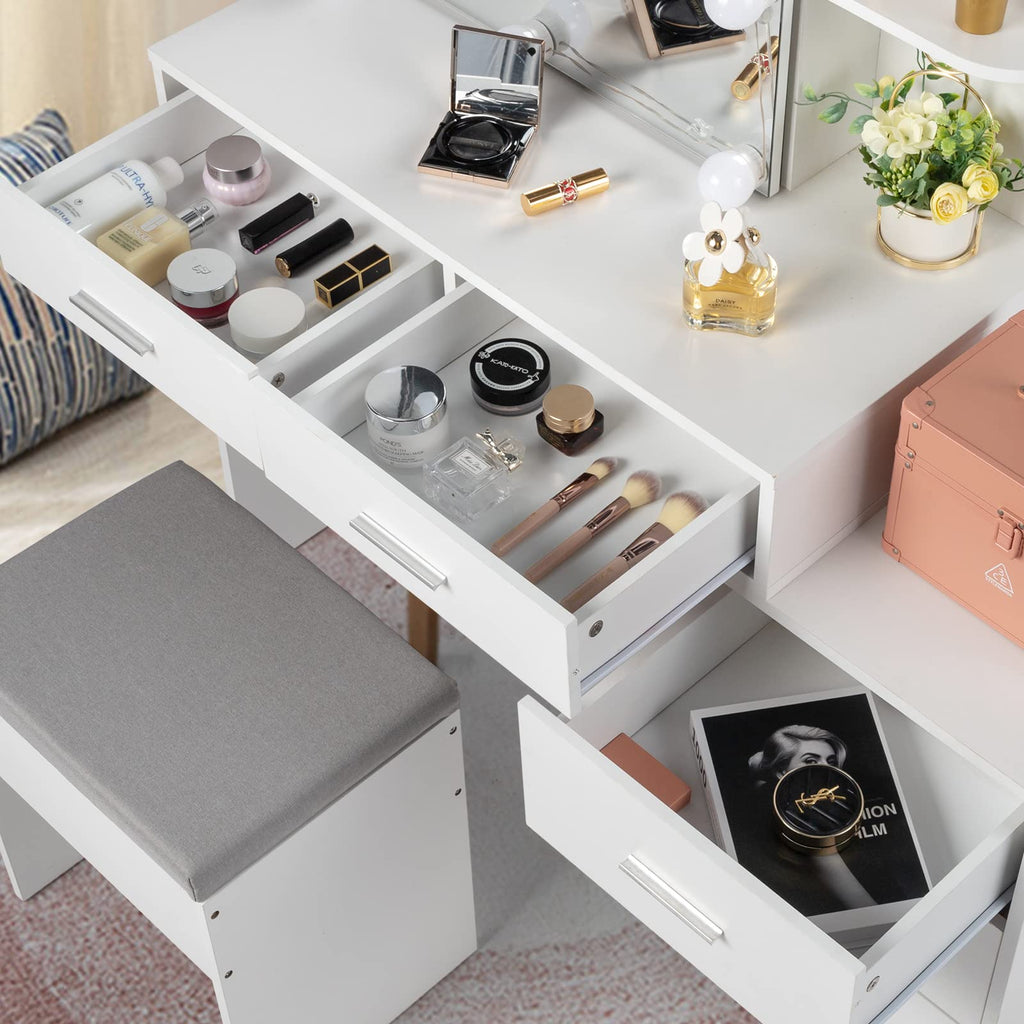 White Vanity Desk with Sliding Mirror A656999