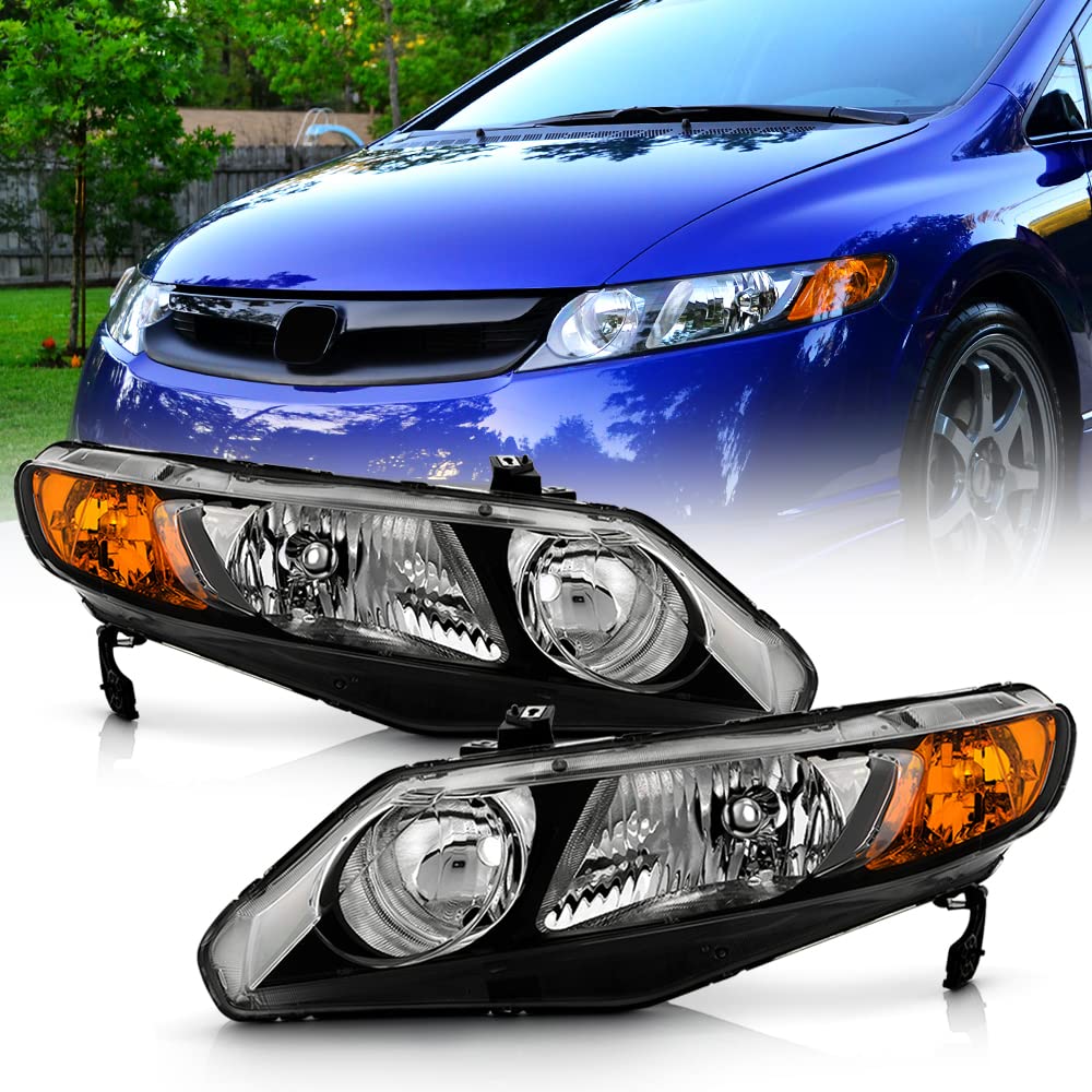 Black Factory Style Headlights Headlamps Left+Right W80782