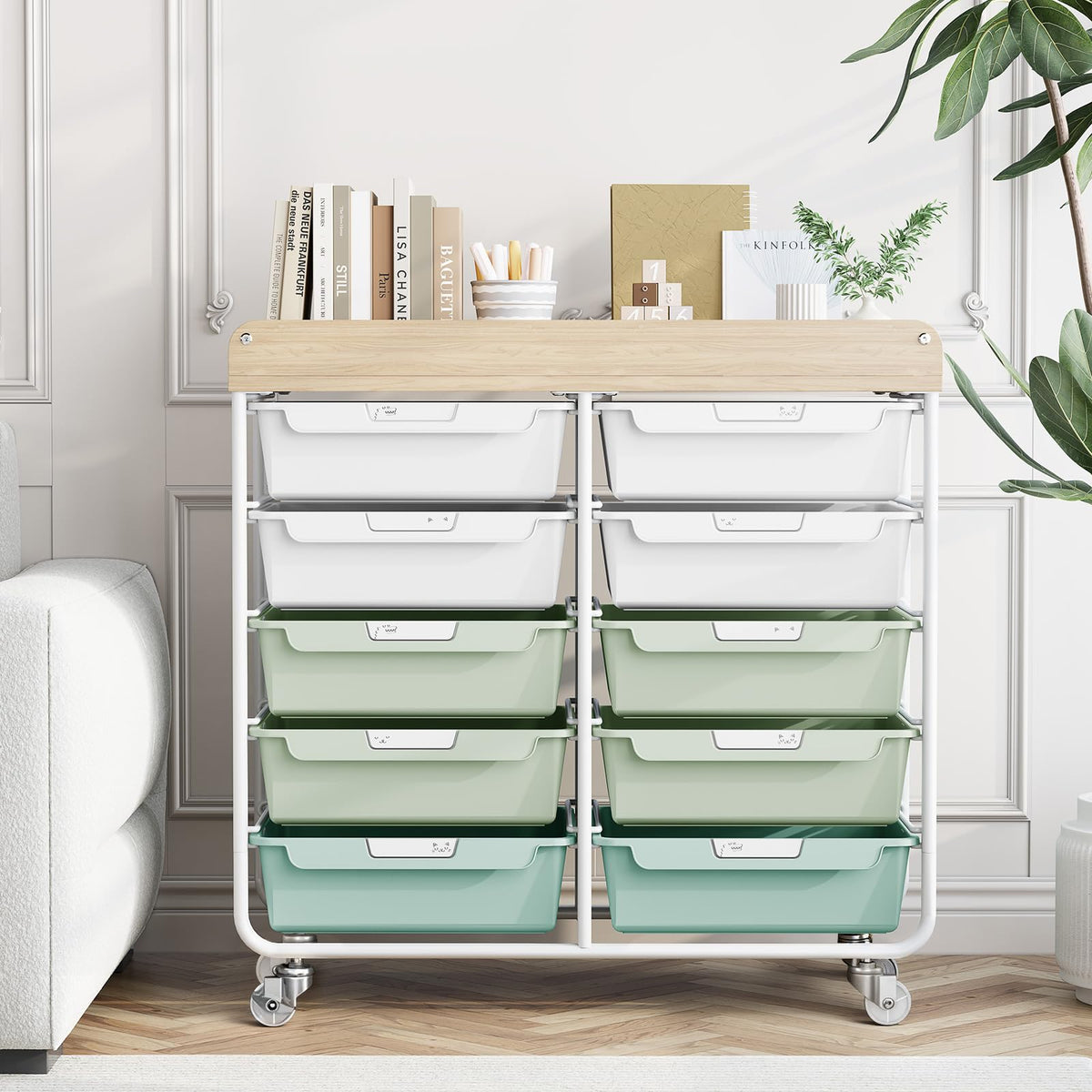 10 Drawer Rolling Cart Green E2883