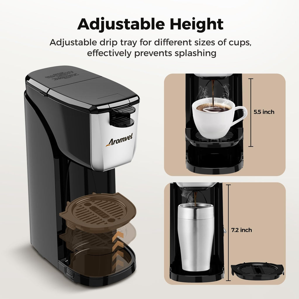 2-in-1 Single Serve Coffee Maker, K Cup & Ground, 6-14 oz, Silver F298016