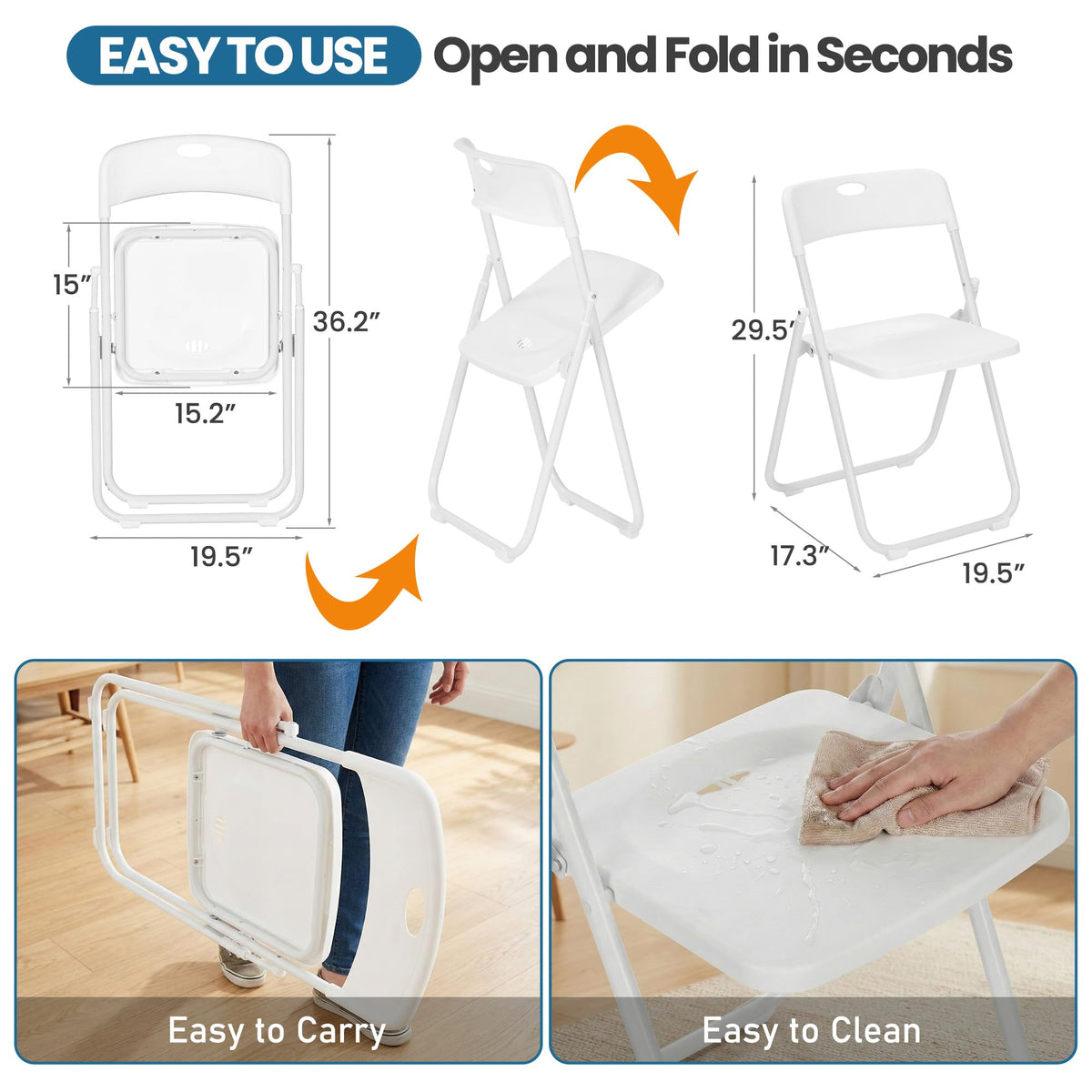 White Plastic Folding Chairs 10 Pack with Steel Frame Q973