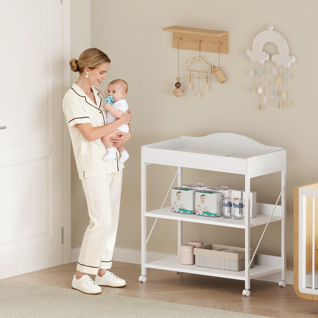 White Baby Changing Table with Pad W86169