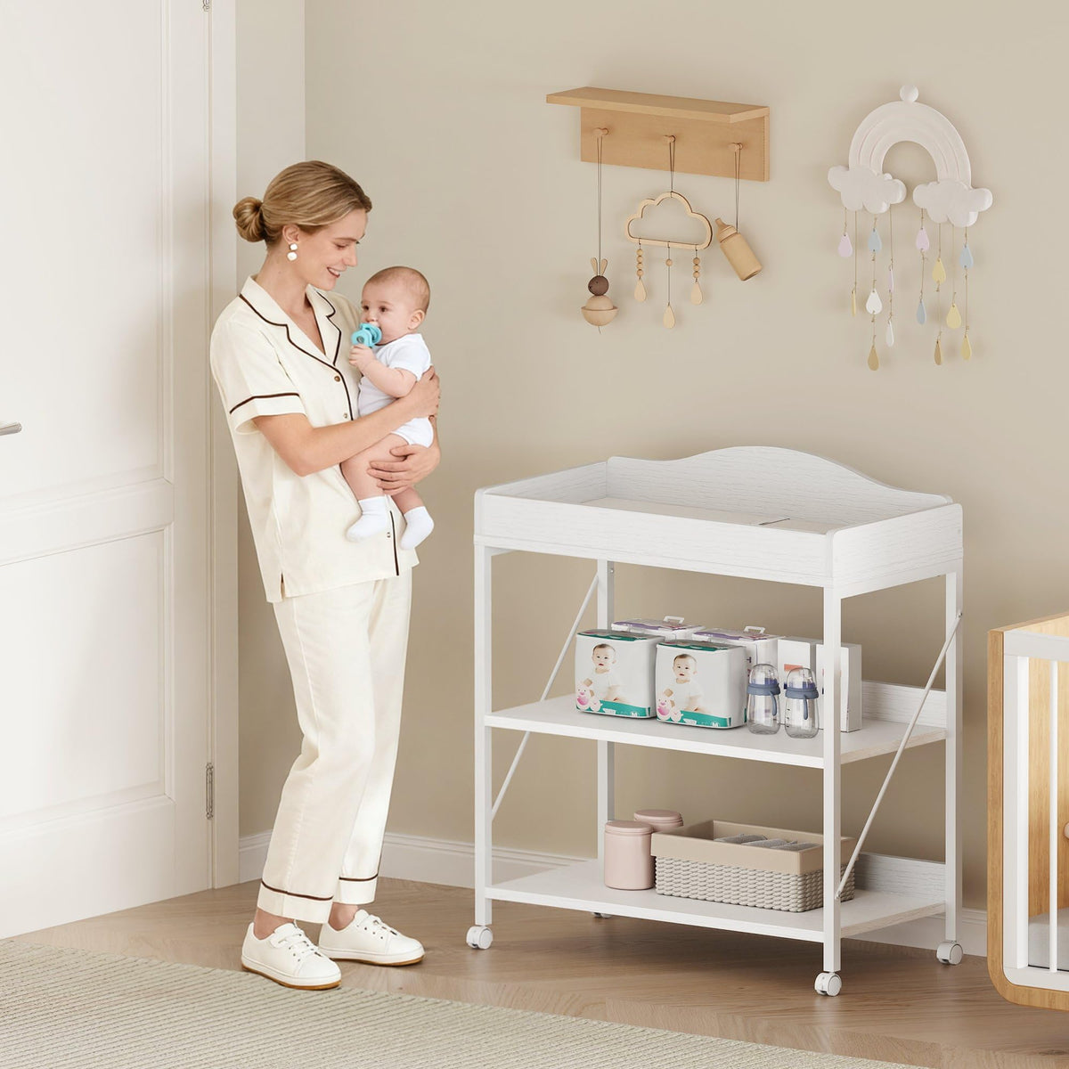 White Baby Changing Table with Pad W86169