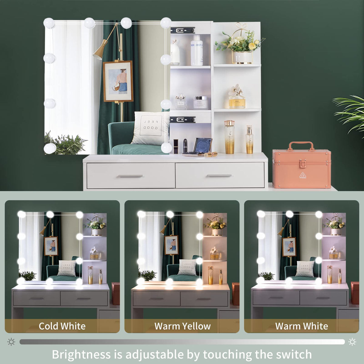 White Vanity Desk with Sliding Mirror A656999