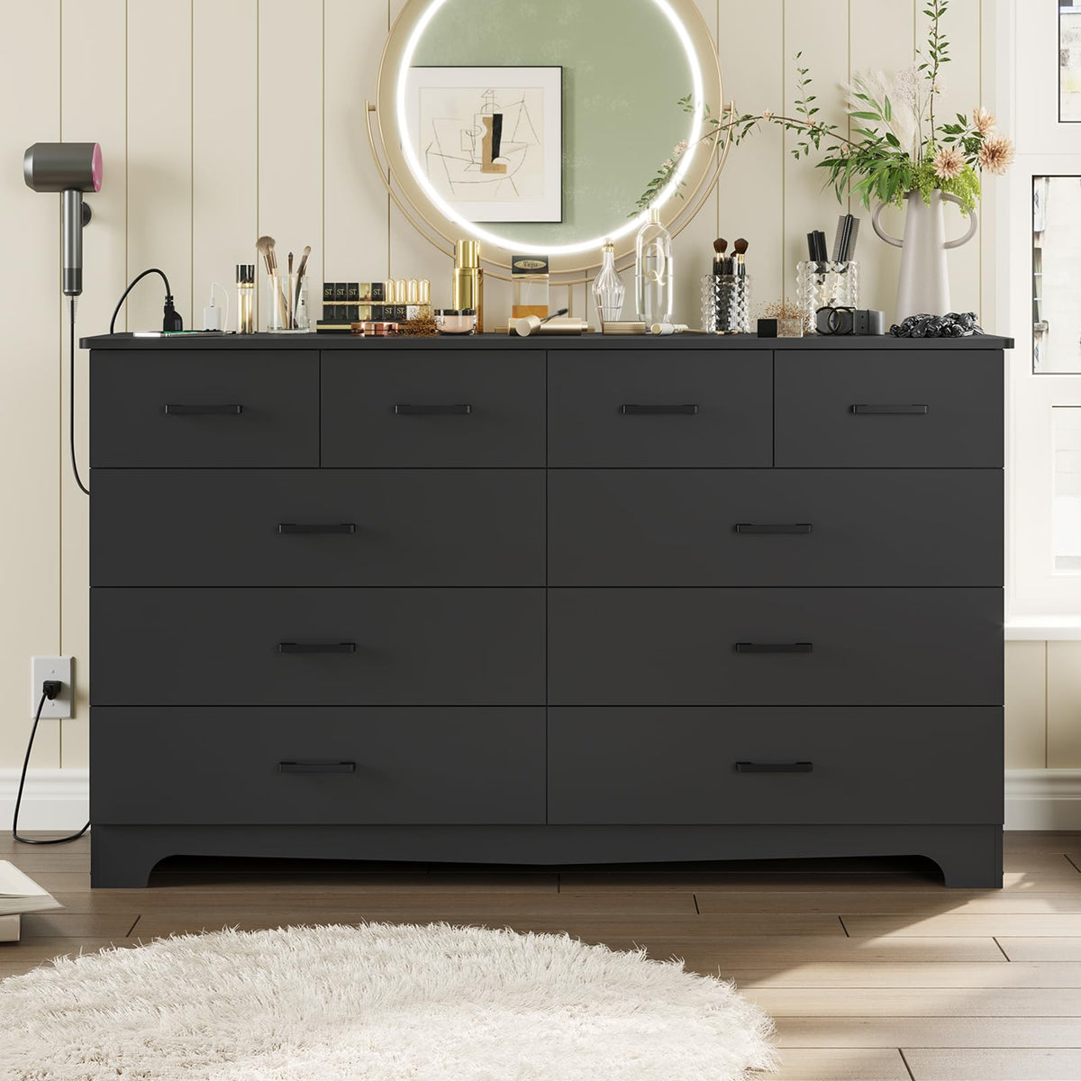 Black 10 Drawer Dresser with Power Outlets N420932
