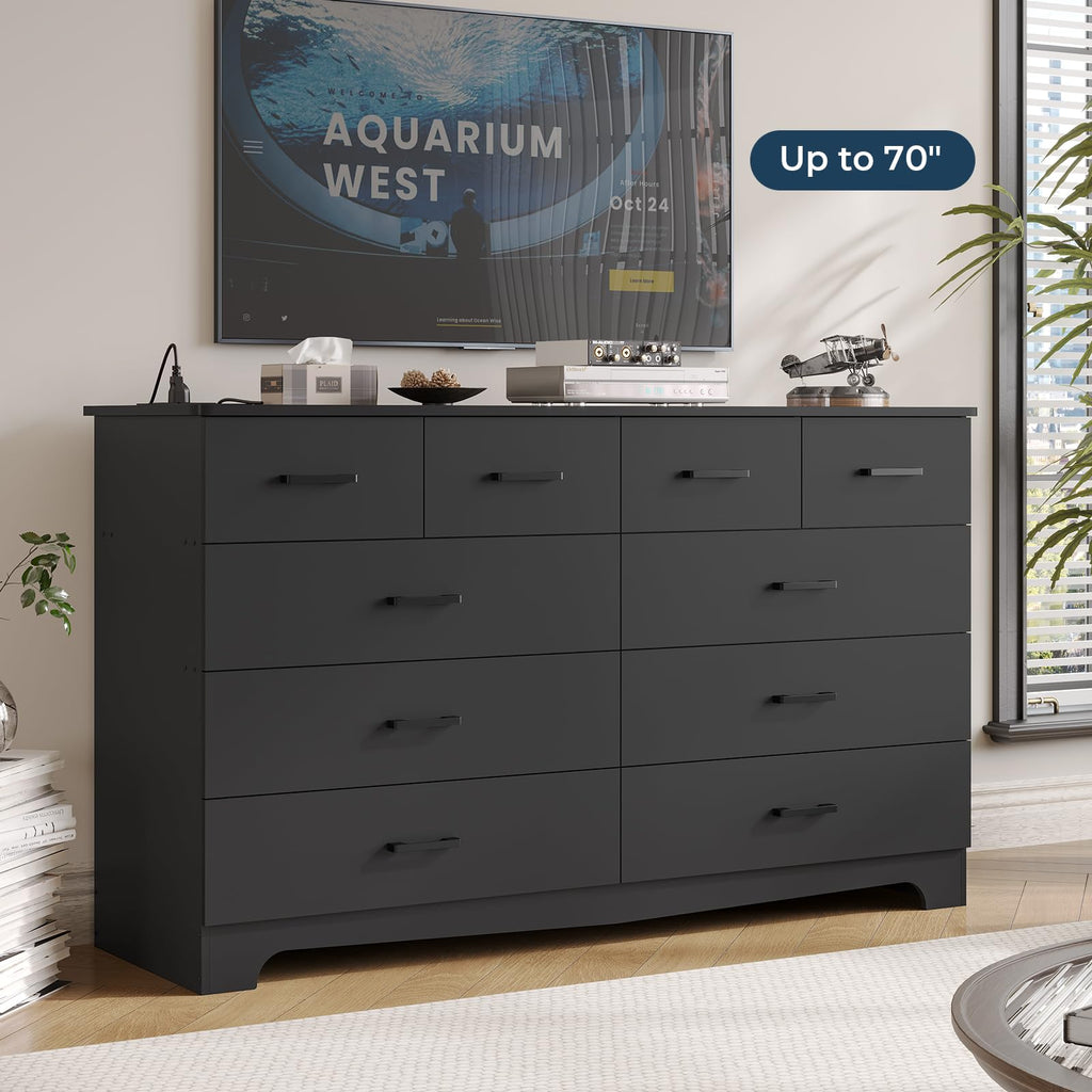 Black 10 Drawer Dresser with Power Outlets N420932