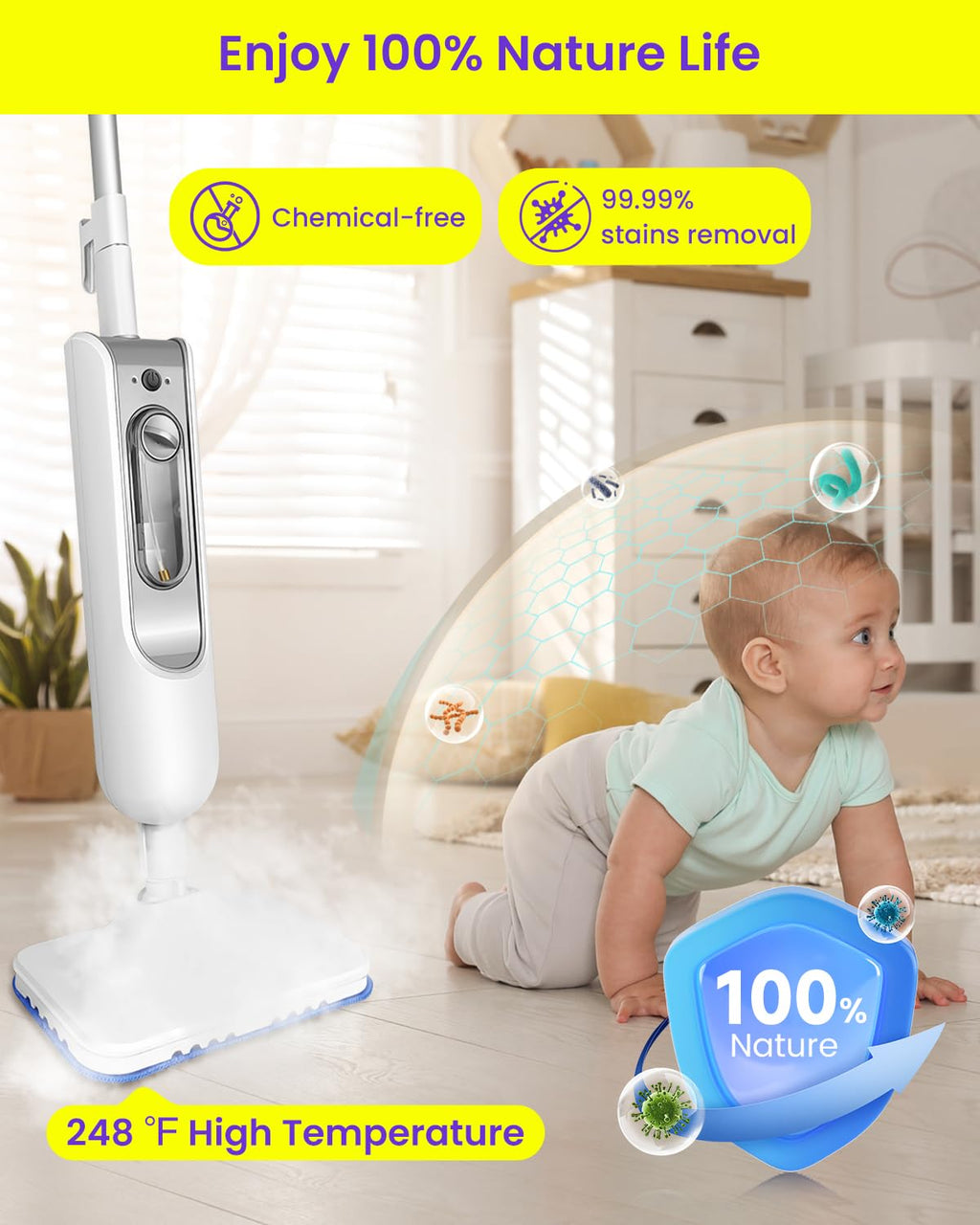 1500W Steam Mop for Hardwood and Tile B47103