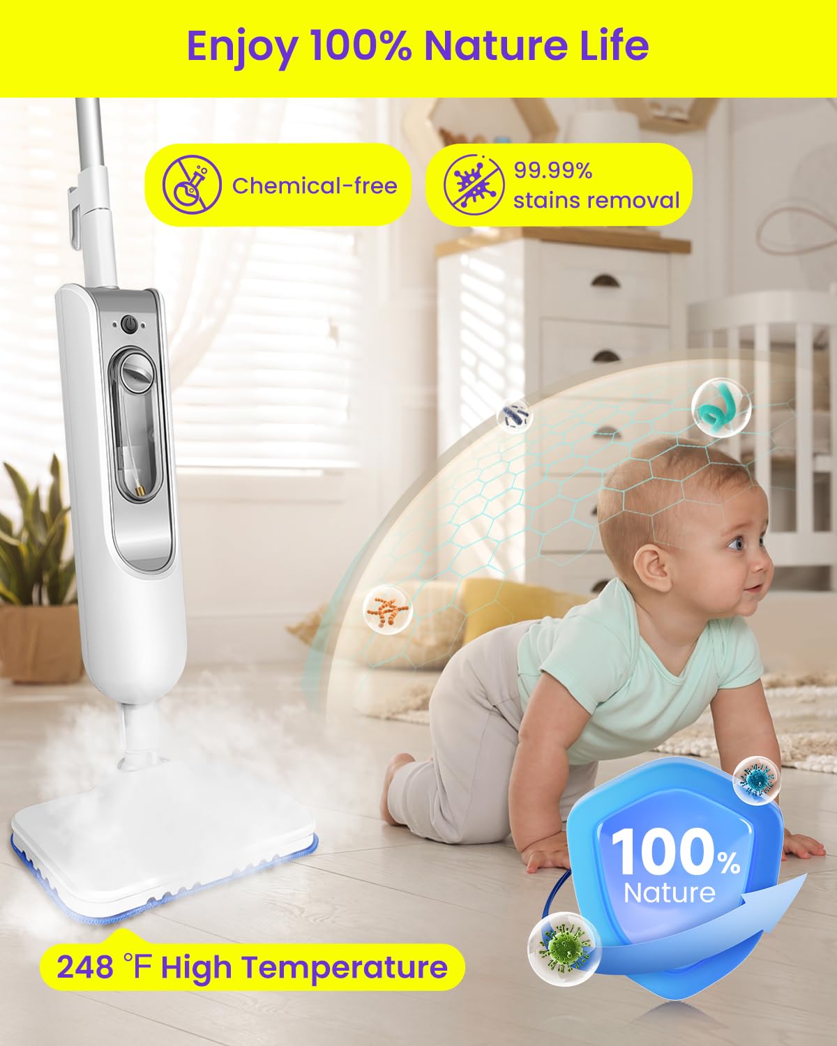 1500W Steam Mop for Hardwood and Tile B47103