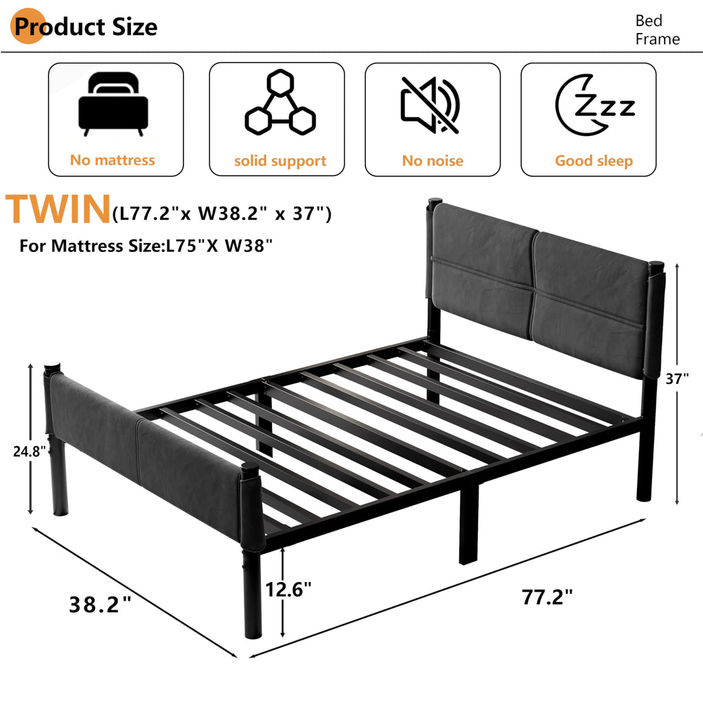 14 Inch Twin Size Grey Metal Bed Frame L548719