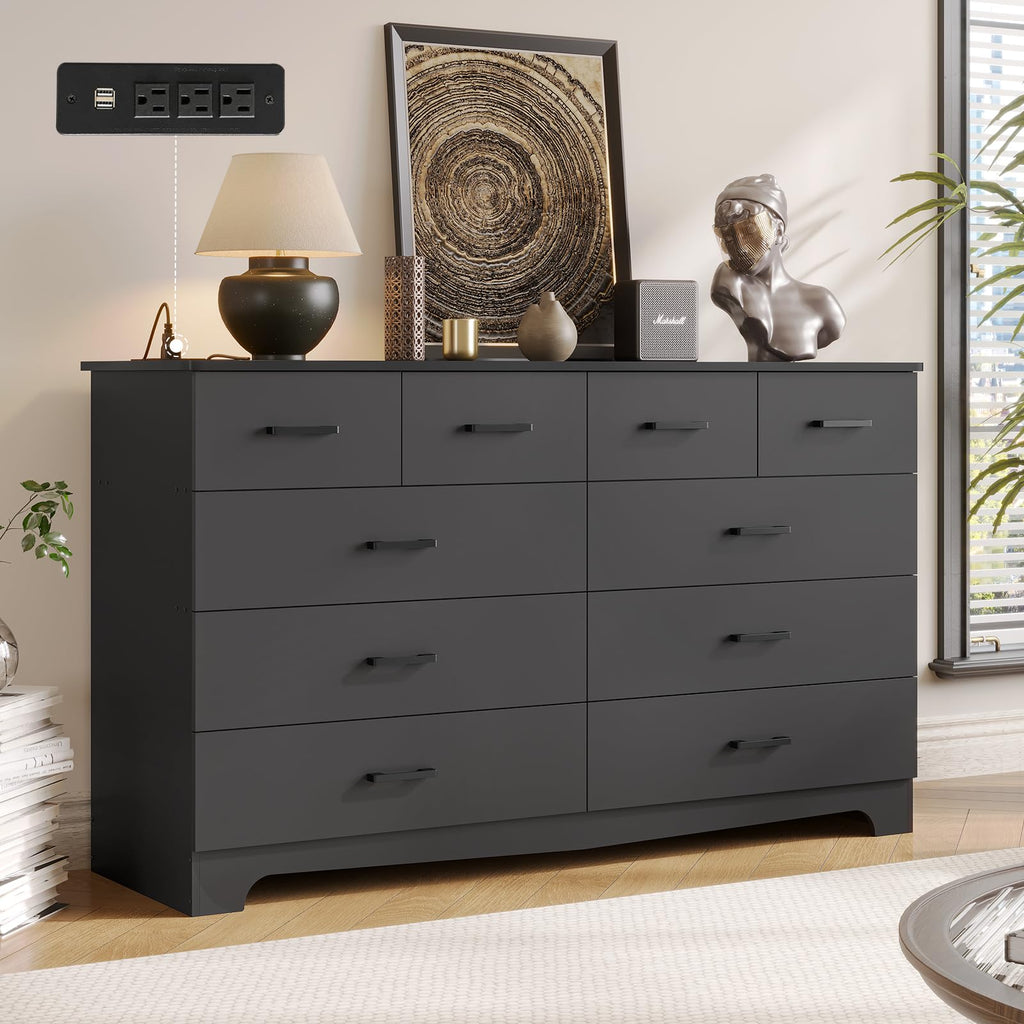 Black 10 Drawer Dresser with Power Outlets N420932