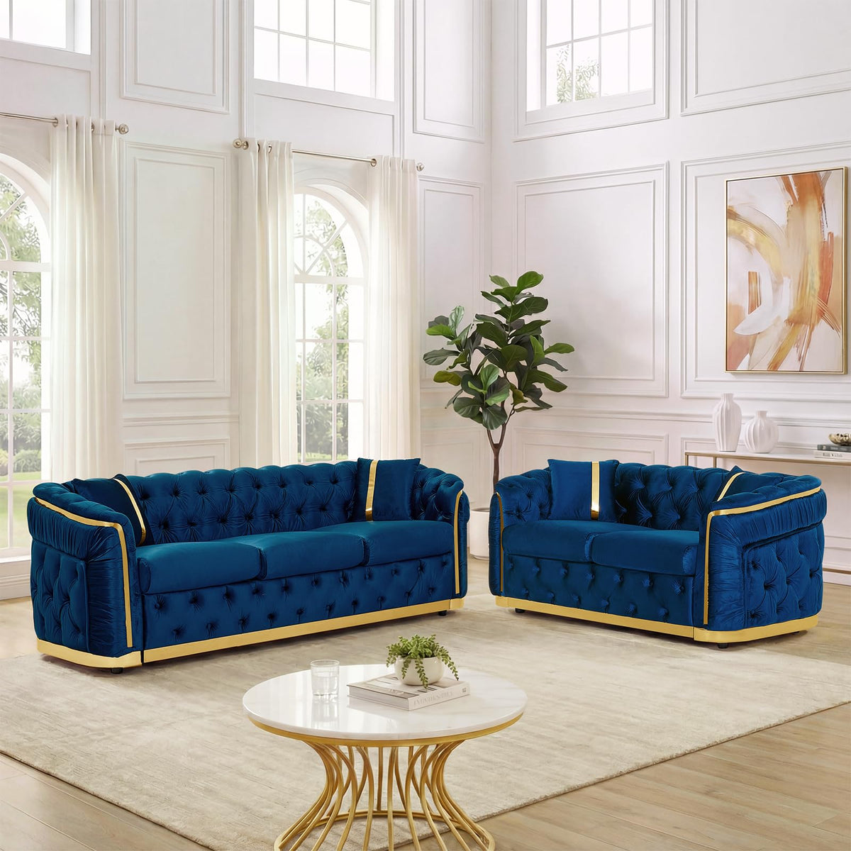 Velvet Button Tufted Chesterfield Sofa Set U4229