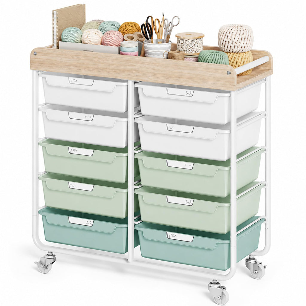 10 Drawer Rolling Cart Green E2883