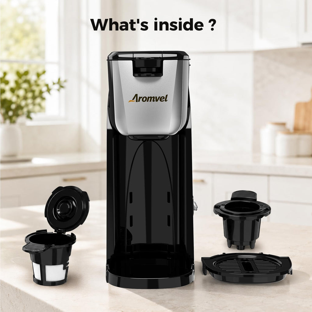 2-in-1 Single Serve Coffee Maker, K Cup & Ground, 6-14 oz, Silver F298016