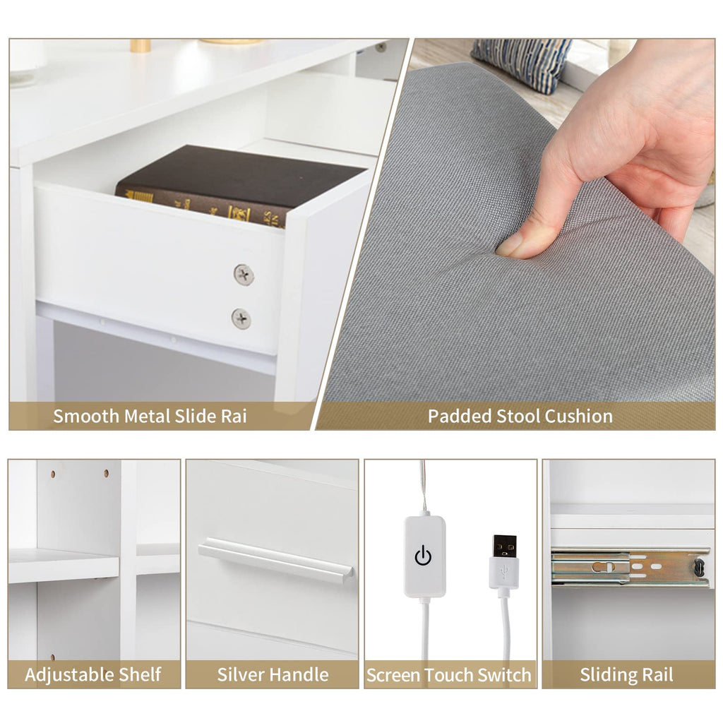 White Vanity Desk with Sliding Mirror A656999