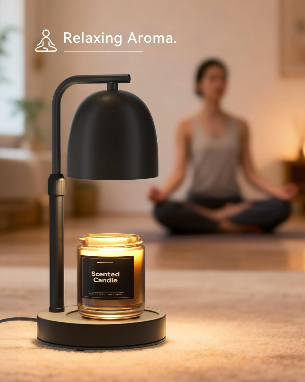 Black Adjustable Height Dimmable Candle Warmer Lamp with Timer U15712