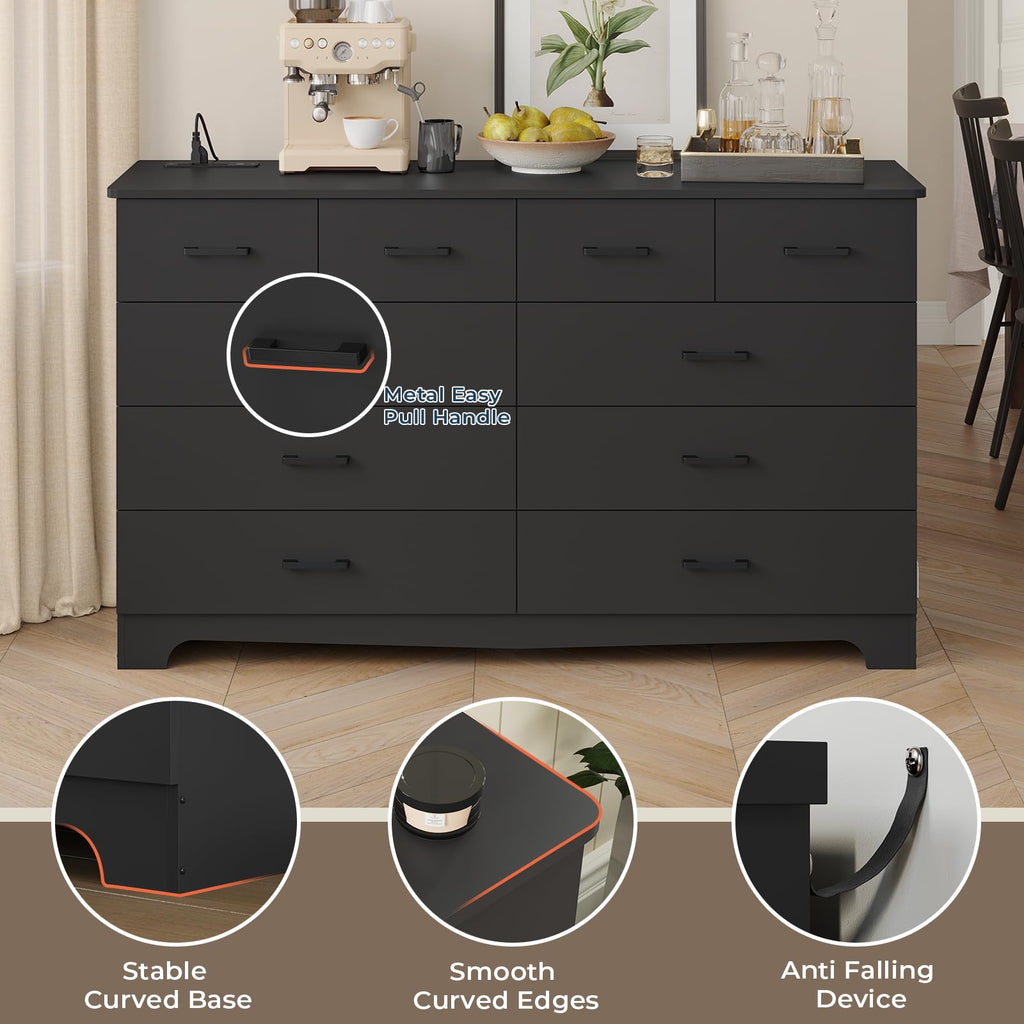 Black 10 Drawer Dresser with Power Outlets N420932